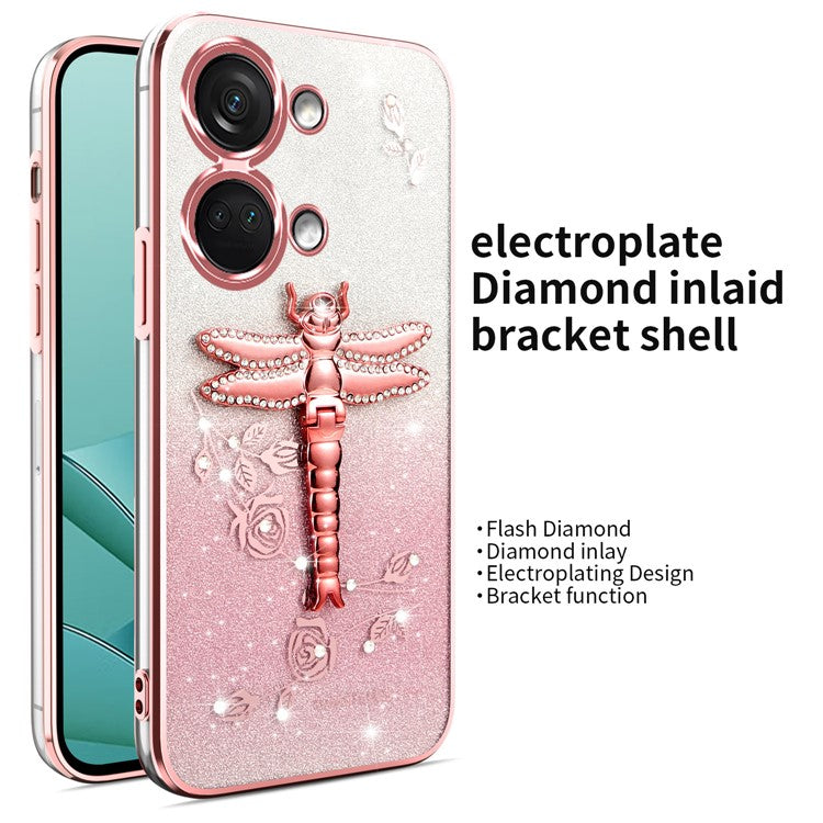 KADEM For OnePlus Ace 2V / Nord 3 5G Case Dragonfly Kickstand TPU Flowers Glitter Phone Cover - Pink
