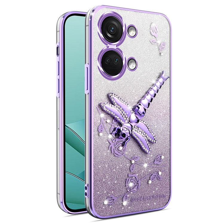 KADEM For OnePlus Ace 2V / Nord 3 5G Case Dragonfly Kickstand TPU Flowers Glitter Phone Cover - Purple