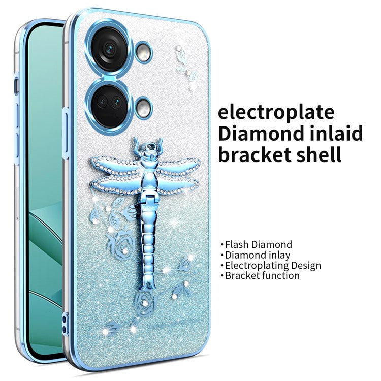 KADEM For OnePlus Ace 2V / Nord 3 5G Case Dragonfly Kickstand TPU Flowers Glitter Phone Cover - Blue