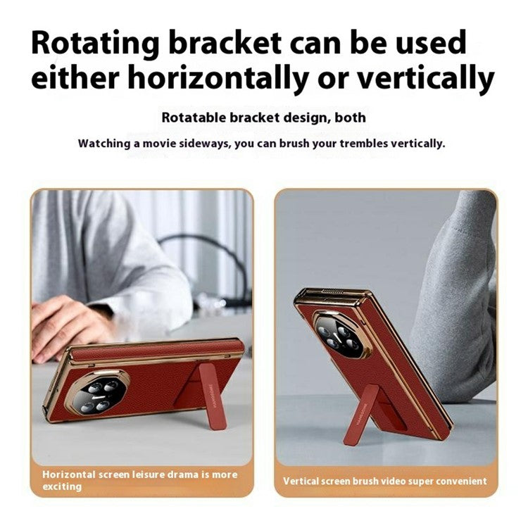 For Huawei Mate XT Ultimate Case Magnetic Hinge Leather+PC Kickstand Back Cover - Black