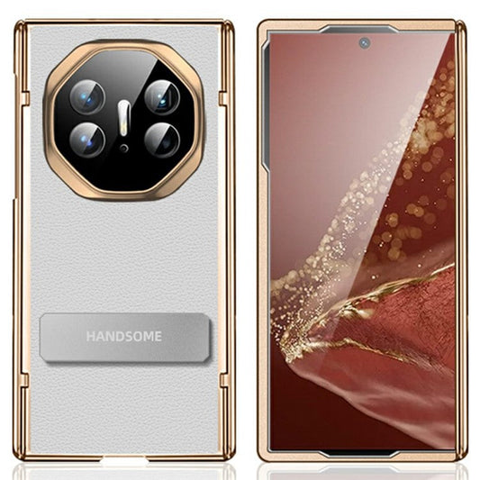 For Huawei Mate XT Ultimate Case Magnetic Hinge Leather+PC Kickstand Back Cover - White