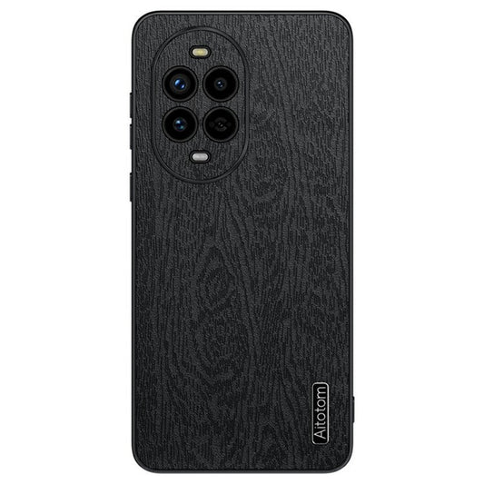 For Huawei nova 13 Pro 5G Case Wood Texture PU Leather Coated PC+TPU Phone Cover - Black