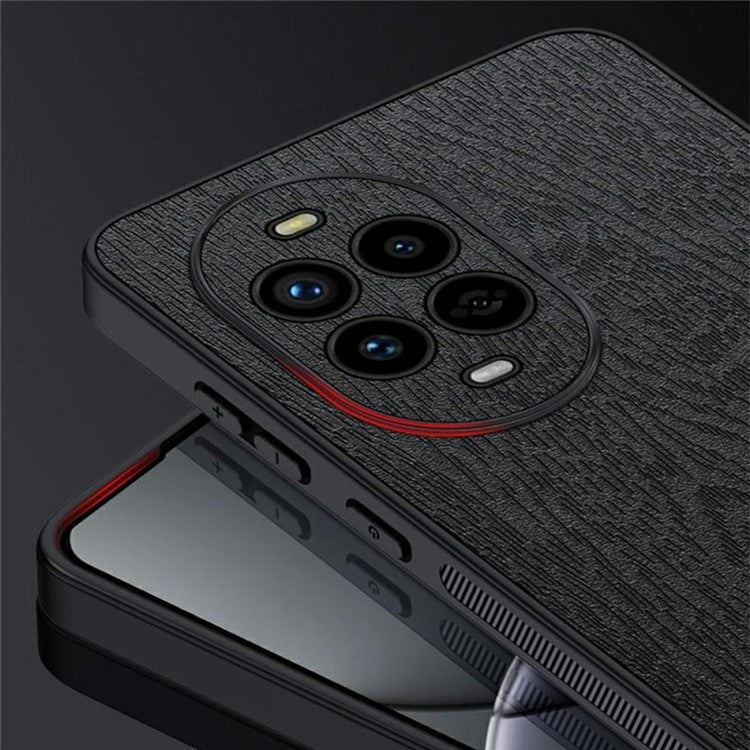 For Huawei nova 13 Pro 5G Case Wood Texture PU Leather Coated PC+TPU Phone Cover - Blue