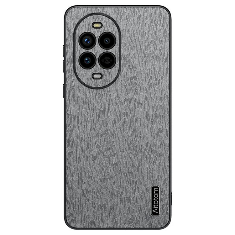 For Huawei nova 13 Pro 5G Case Wood Texture PU Leather Coated PC+TPU Phone Cover - Grey
