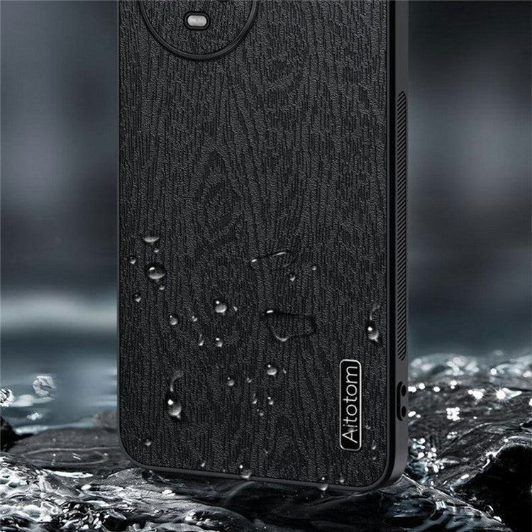For Huawei nova 13 Pro 5G Case Wood Texture PU Leather Coated PC+TPU Phone Cover - Grey