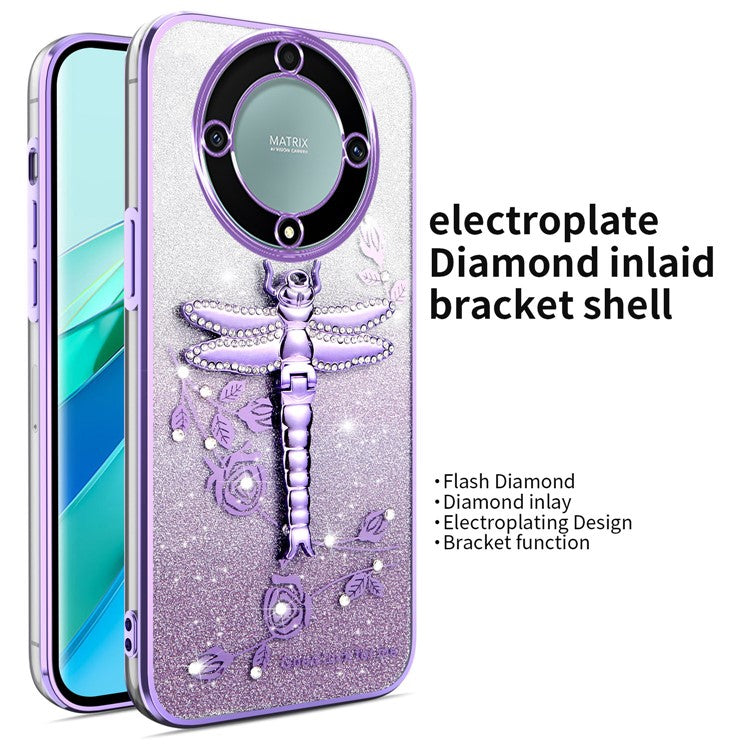 KADEM Case For Honor X40 5G / X9a 5G / Magic5 Lite 5G Dragonfly Kickstand TPU Flowers Glitter Phone Cover - Purple