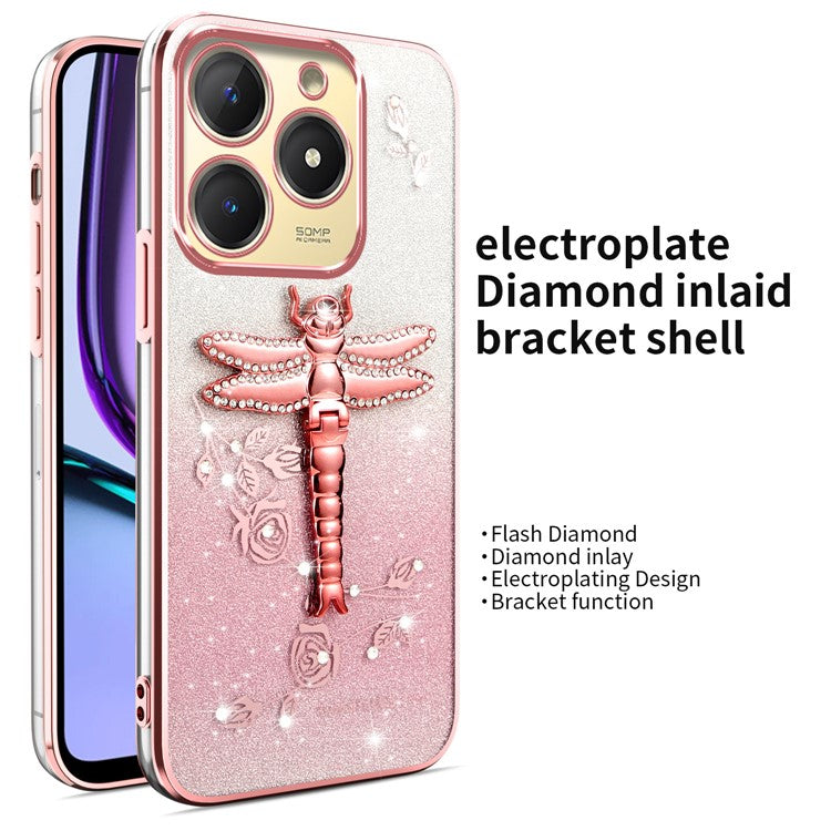 KADEM For Infinix Hot 40 Case Dragonfly Kickstand TPU Flowers Glitter Phone Cover - Pink