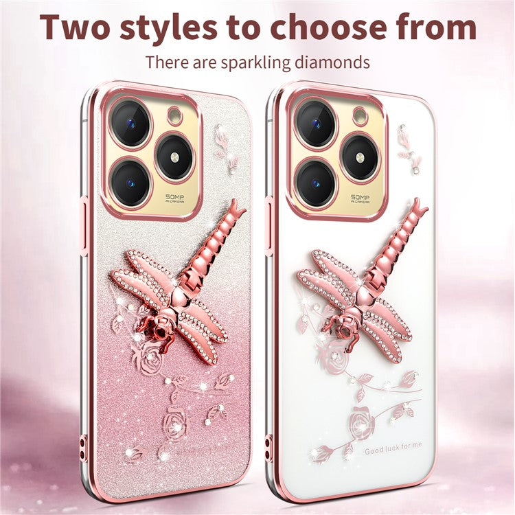 KADEM For Infinix Hot 40 Case Dragonfly Kickstand TPU Flowers Glitter Phone Cover - Pink