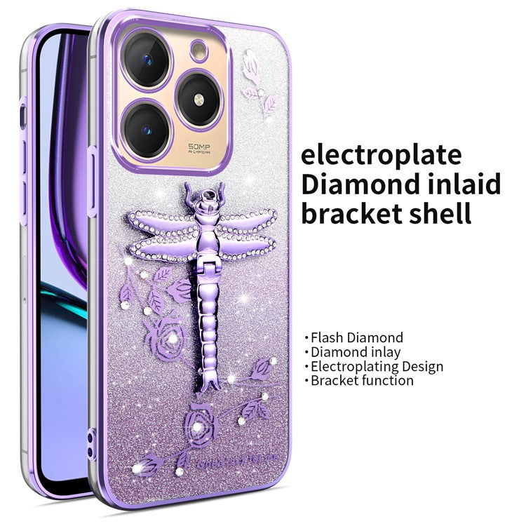 KADEM For Infinix Hot 40 Case Dragonfly Kickstand TPU Flowers Glitter Phone Cover - Purple