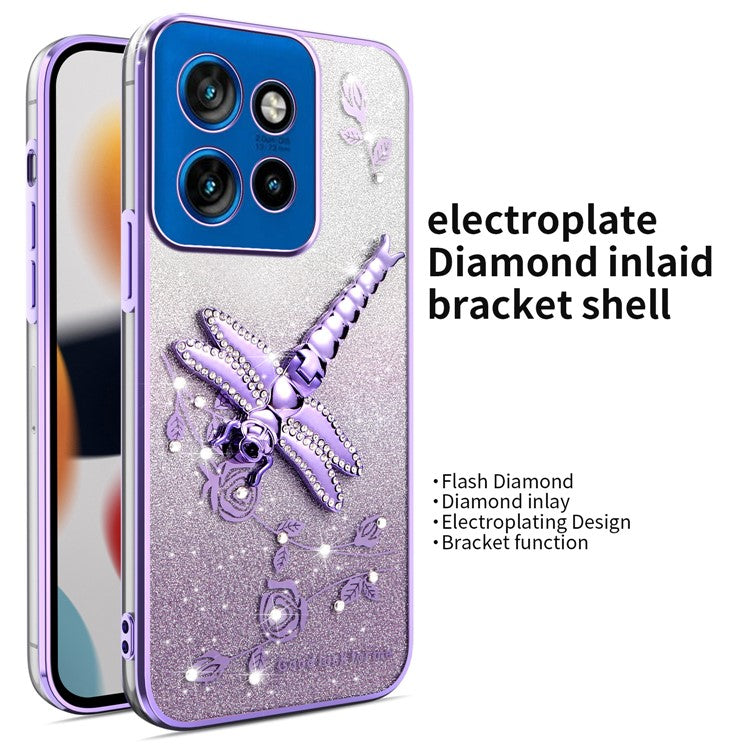 KADEM For Motorola Edge 50 Neo 5G / Moto S50 5G / Thinkphone 25 5G Case Dragonfly Kickstand TPU Flowers Glitter Phone Cover - Purple