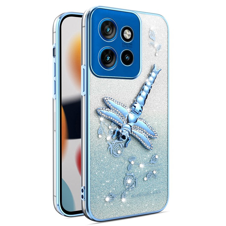 KADEM For Motorola Edge 50 Neo 5G / Moto S50 5G / Thinkphone 25 5G Case Dragonfly Kickstand TPU Flowers Glitter Phone Cover - Blue