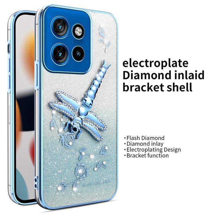 KADEM For Motorola Edge 50 Neo 5G / Moto S50 5G / Thinkphone 25 5G Case Dragonfly Kickstand TPU Flowers Glitter Phone Cover - Blue