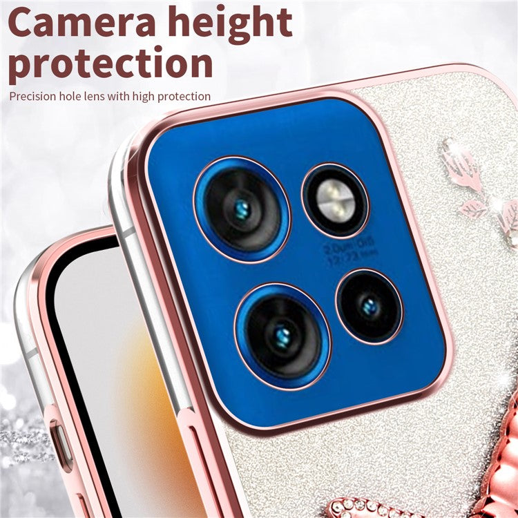 KADEM For Motorola Edge 50 Neo 5G / Moto S50 5G / Thinkphone 25 5G Case Dragonfly Kickstand TPU Flowers Glitter Phone Cover - Blue