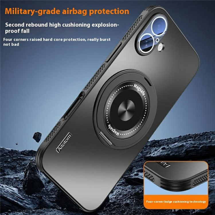For iPhone 16 Case Compatible with MagSafe Kickstand TPU+PC Heat Dissipation Phone Cover - Gold