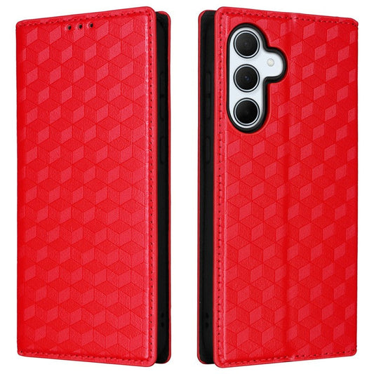 For Samsung Galaxy A36 5G Wallet Case Rhombus Imprinted Leather Phone Cover - Red