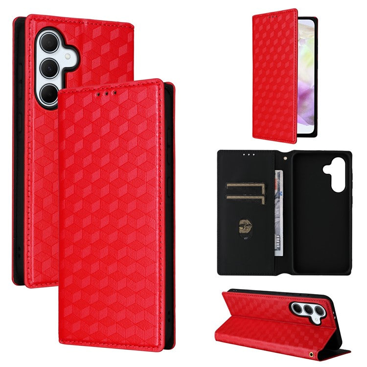 For Samsung Galaxy A36 5G Wallet Case Rhombus Imprinted Leather Phone Cover - Red