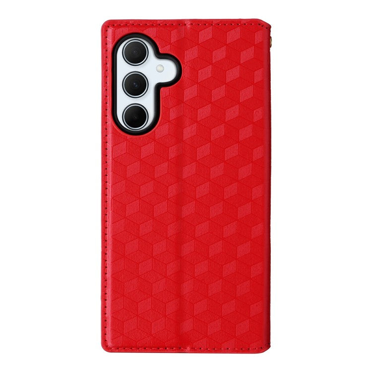 For Samsung Galaxy A36 5G Wallet Case Rhombus Imprinted Leather Phone Cover - Red
