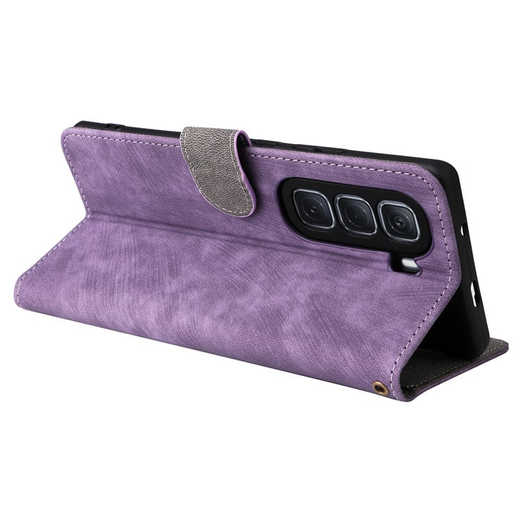 For Infinix Hot 50 Pro 4G X6881 Wallet Phone Case RFID Blocking PU Leather Flip Cover Stand View - Purple