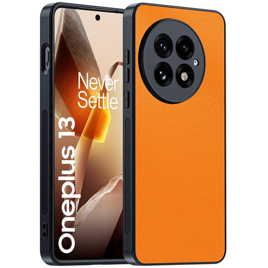 For OnePlus 13 Case PU Leather Coated PC+TPU Anti-Drop Phone Cover - Orange