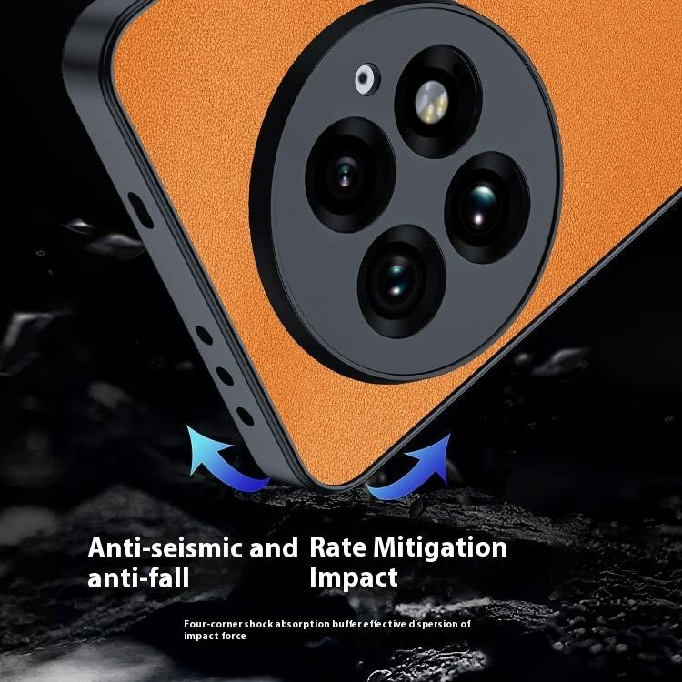 For OnePlus 13 Case PU Leather Coated PC+TPU Anti-Drop Phone Cover - Orange