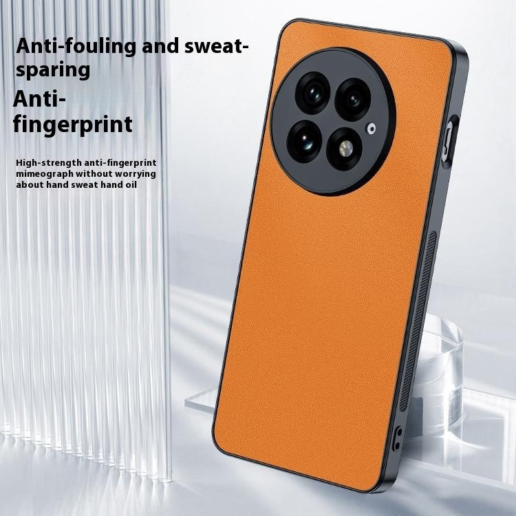 For OnePlus 13 Case PU Leather Coated PC+TPU Anti-Drop Phone Cover - Orange