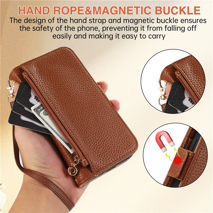 For Google Pixel 8 Pro Wallet Phone Case Shockproof TPU+PU Leather Flip Cover with Mirror, Strap - Brown