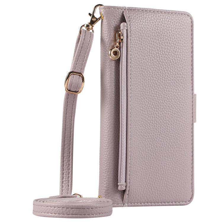 For Google Pixel 8 Pro Wallet Phone Case Shockproof TPU+PU Leather Flip Cover with Mirror, Strap - Purple