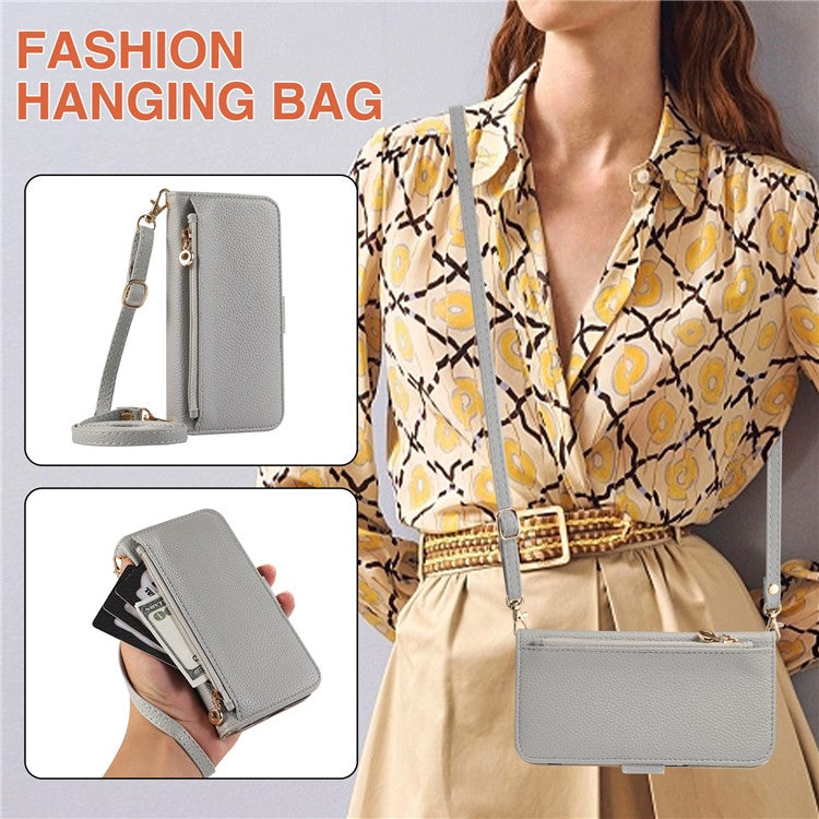 For Google Pixel 8 Pro Wallet Phone Case Shockproof TPU+PU Leather Flip Cover with Mirror, Strap - Grey Blue