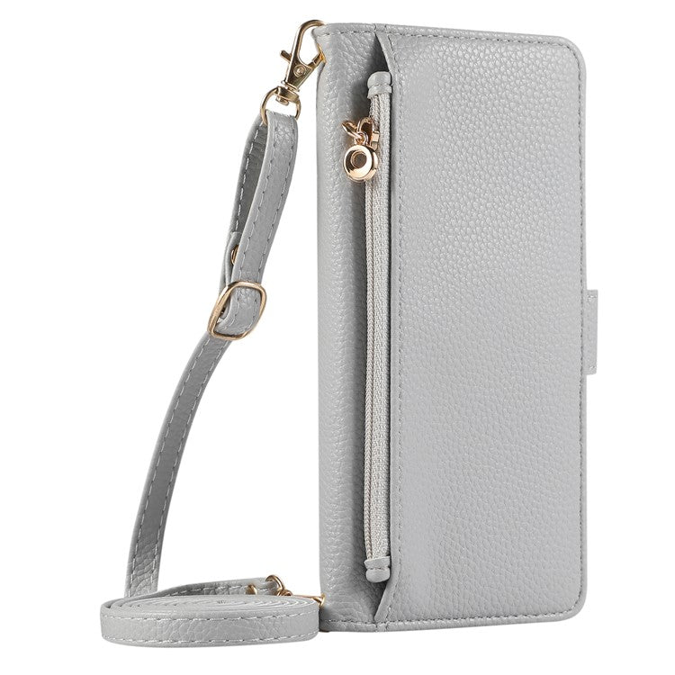 For Google Pixel 8 Pro Wallet Phone Case Shockproof TPU+PU Leather Flip Cover with Mirror, Strap - Grey Blue