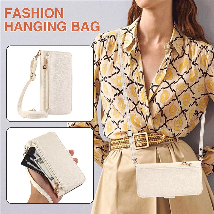 For Google Pixel 8 Pro Wallet Phone Case Shockproof TPU+PU Leather Flip Cover with Mirror, Strap - White