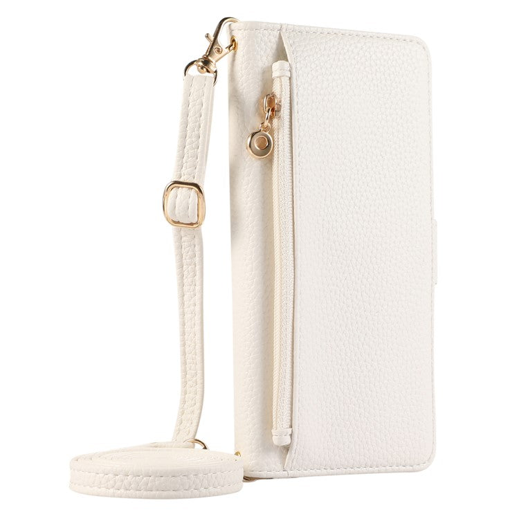 For Google Pixel 8 Pro Wallet Phone Case Shockproof TPU+PU Leather Flip Cover with Mirror, Strap - White