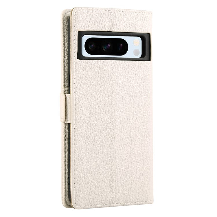 For Google Pixel 8 Pro Wallet Phone Case Shockproof TPU+PU Leather Flip Cover with Mirror, Strap - White