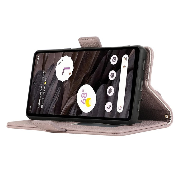 For Google Pixel 7a Leather Case with Card Holder, Straps, Shockproof Wallet Phone Cover - Purple
