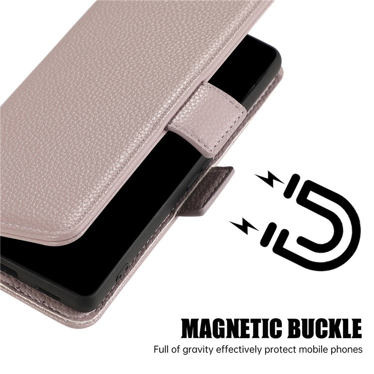 For Google Pixel 7a Leather Case with Card Holder, Straps, Shockproof Wallet Phone Cover - Purple