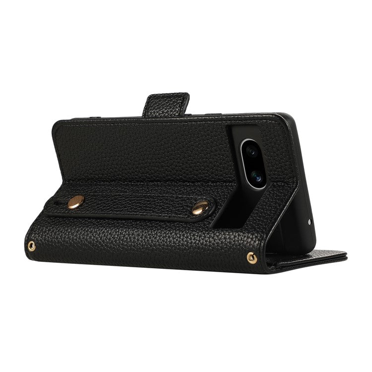 For Google Pixel 7a Leather Case with Card Holder, Straps, Shockproof Wallet Phone Cover - Black