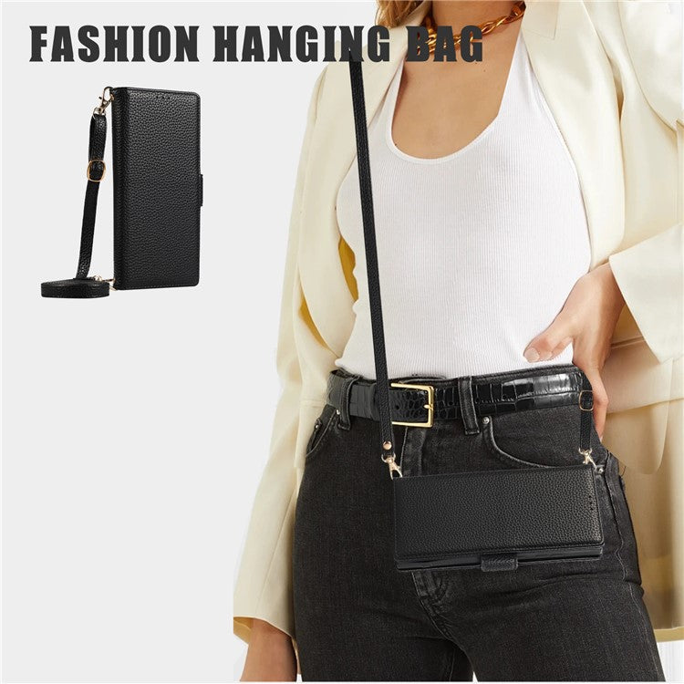 For Google Pixel 7a Leather Case with Card Holder, Straps, Shockproof Wallet Phone Cover - Black