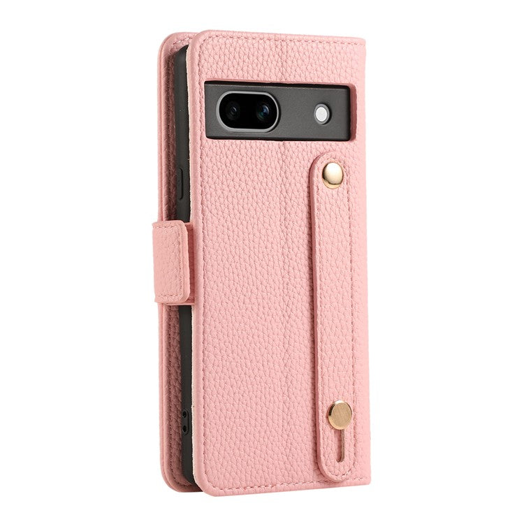 For Google Pixel 7a Leather Case with Card Holder, Straps, Shockproof Wallet Phone Cover - Pink