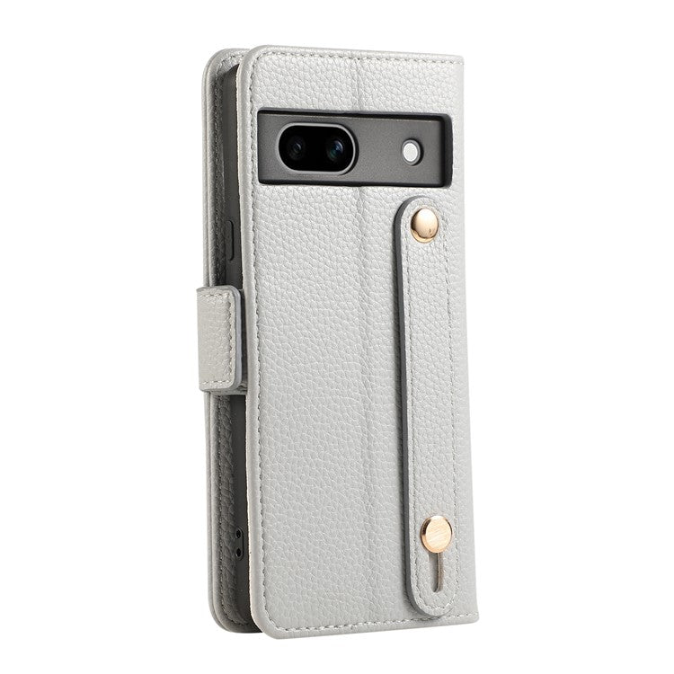 For Google Pixel 7a Leather Case with Card Holder, Straps, Shockproof Wallet Phone Cover - Grey Blue