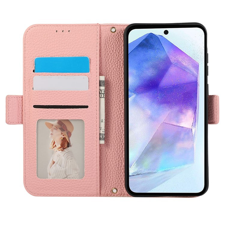 For Samsung Galaxy S24+ Leather Case with Card Holder, Straps, Shockproof Wallet Phone Cover - Pink