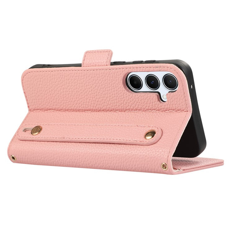 For Samsung Galaxy S24+ Leather Case with Card Holder, Straps, Shockproof Wallet Phone Cover - Pink