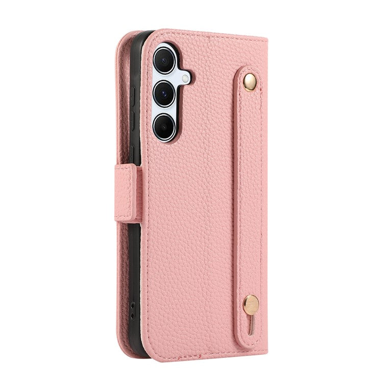 For Samsung Galaxy S24+ Leather Case with Card Holder, Straps, Shockproof Wallet Phone Cover - Pink