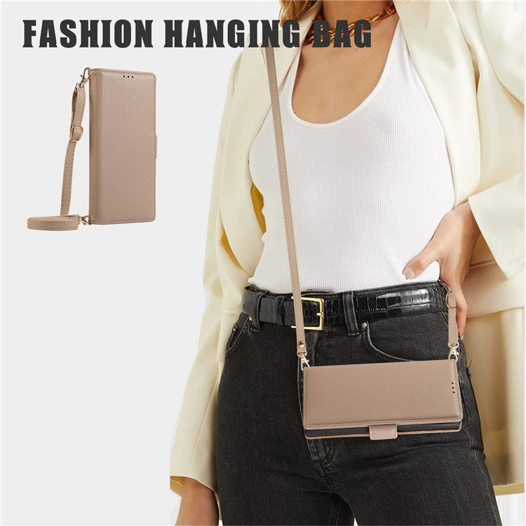 For Samsung Galaxy S24 Ultra Leather Case with Card Holder, Straps, Shockproof Wallet Phone Cover - Khaki