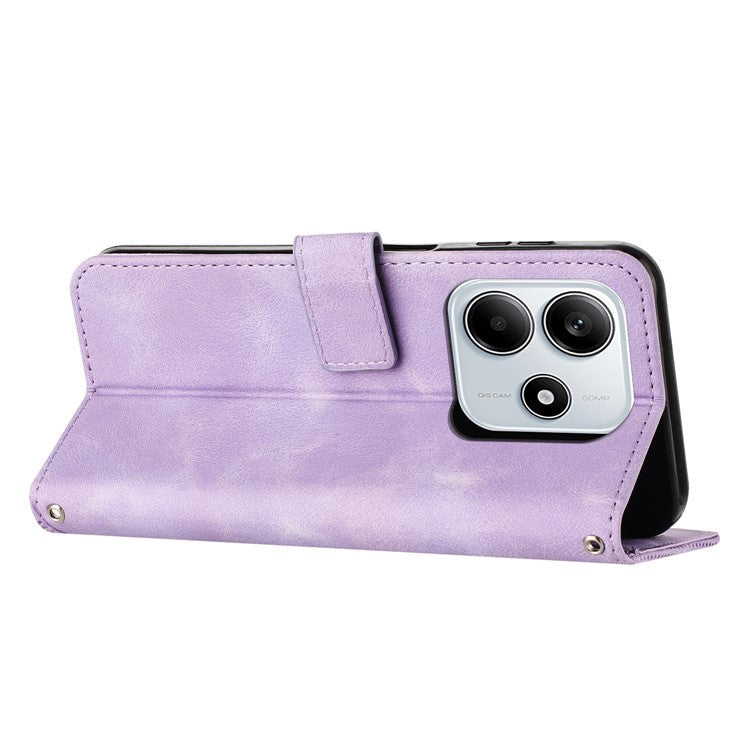 For Xiaomi Redmi Note 14 5G Case Handbag Imprinted Triangle Leather Phone Cover - Purple