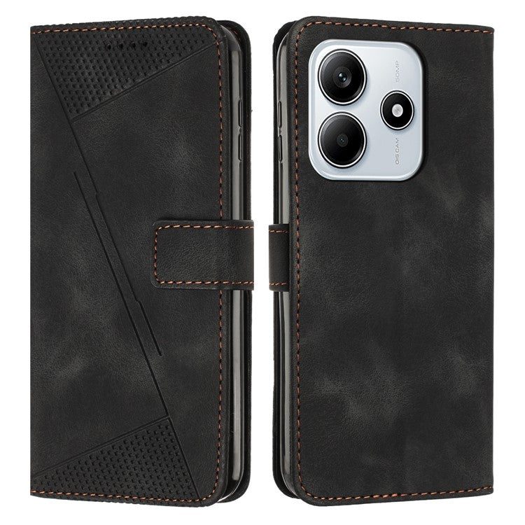 For Xiaomi Redmi Note 14 5G Case Handbag Imprinted Triangle Leather Phone Cover - Black