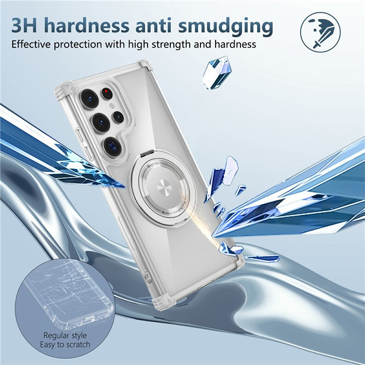 For Samsung Galaxy S25 Ultra Case Compatible with MagSafe Rotating Kickstand PC+TPU Back Cover - Transparent