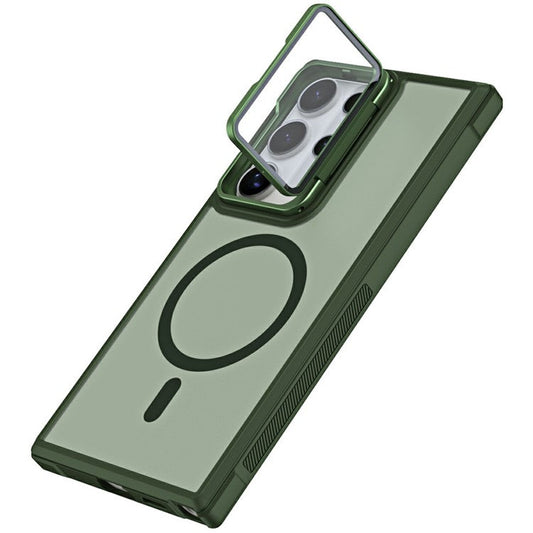 For Samsung Galaxy S25 Ultra Case Compatible with MagSafe Lens Cover Kickstand Matte Back Cover - Green
