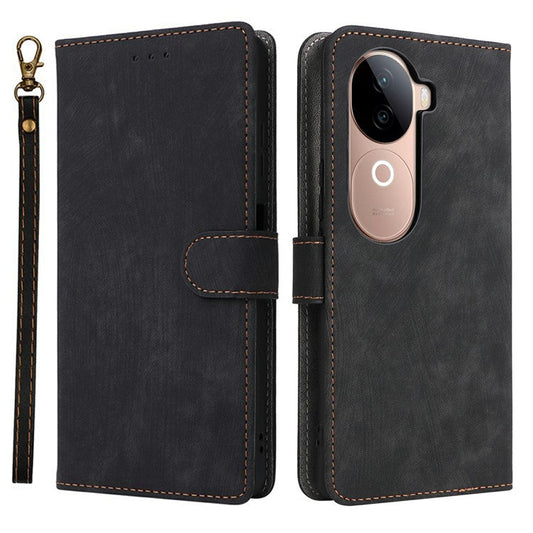 For vivo V40e 5G / iQOO Z9s 5G Wallet Phone Case RFID Blocking PU Leather Flip Cover Stand View - Black