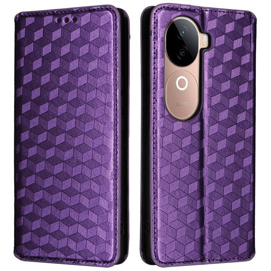 For vivo V40e 5G / iQOO Z9s 5G Wallet Case Rhombus Imprinted Leather Phone Cover - Purple