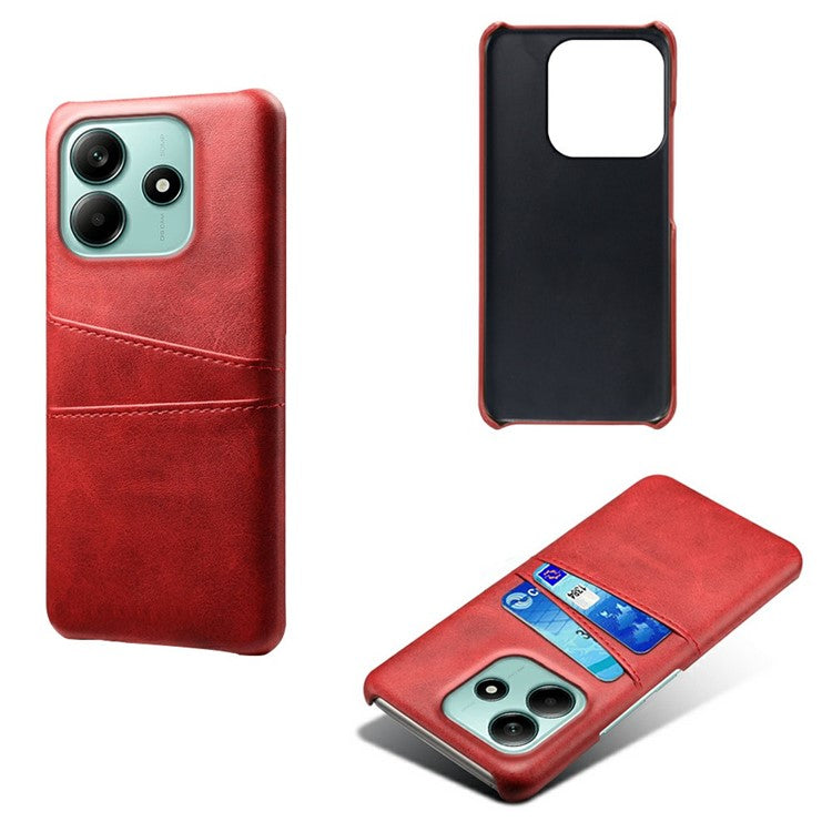 For Xiaomi Redmi Note 14 5G Case Dual Card Slots PU Leather + Hard PC Phone Cover - Red