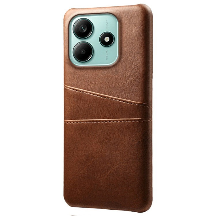For Xiaomi Redmi Note 14 5G Case Dual Card Slots PU Leather + Hard PC Phone Cover - Brown